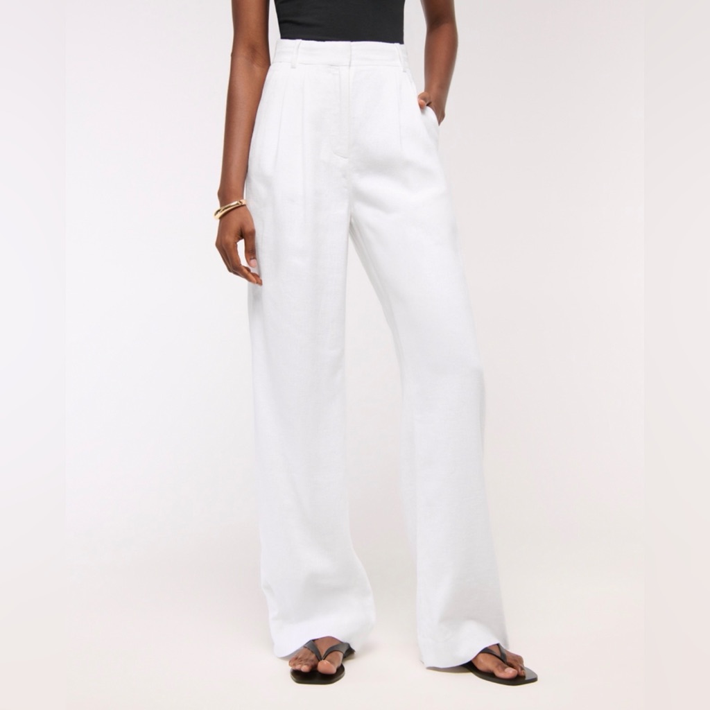 Abercrombie & Fitch White High-Rise Wide-Leg Trousers